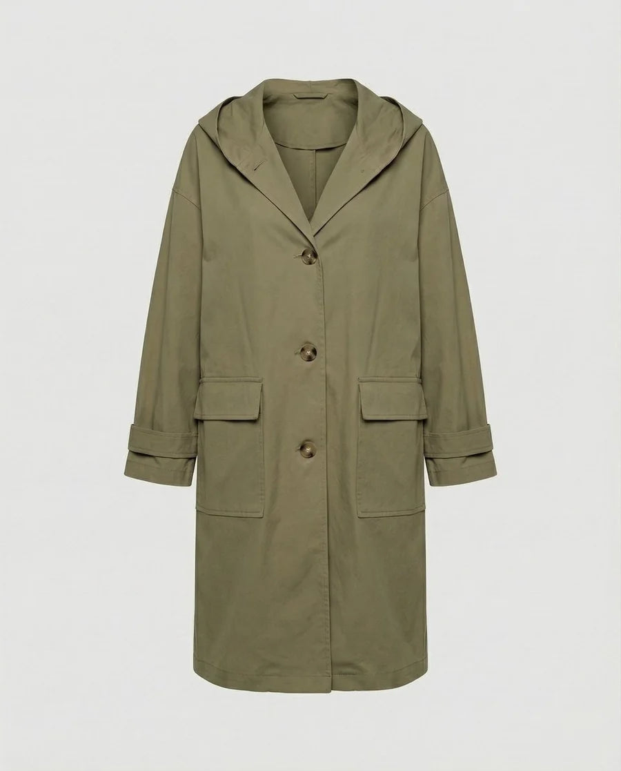 NÚRIA | GABARDINA IMPERMEABLE LARGA MUJER CON CAPUCHA