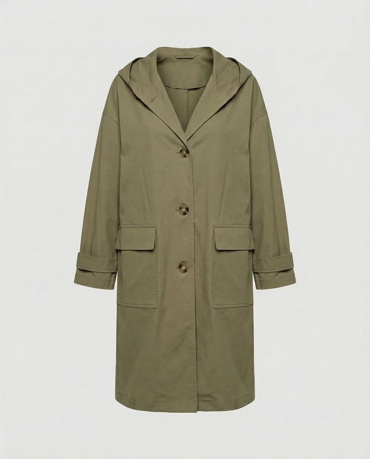 NÚRIA | GABARDINA IMPERMEABLE LARGA MUJER CON CAPUCHA