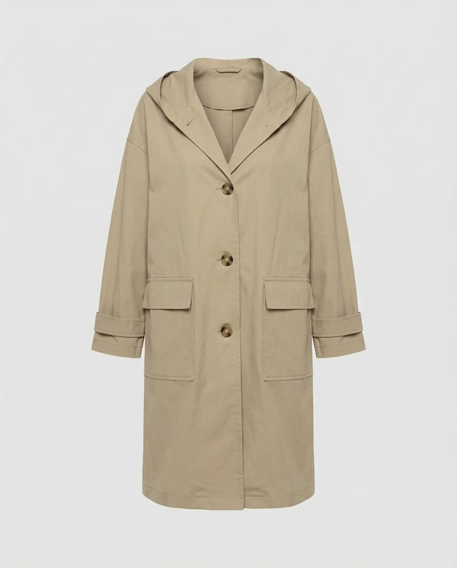 NÚRIA | GABARDINA IMPERMEABLE LARGA MUJER CON CAPUCHA