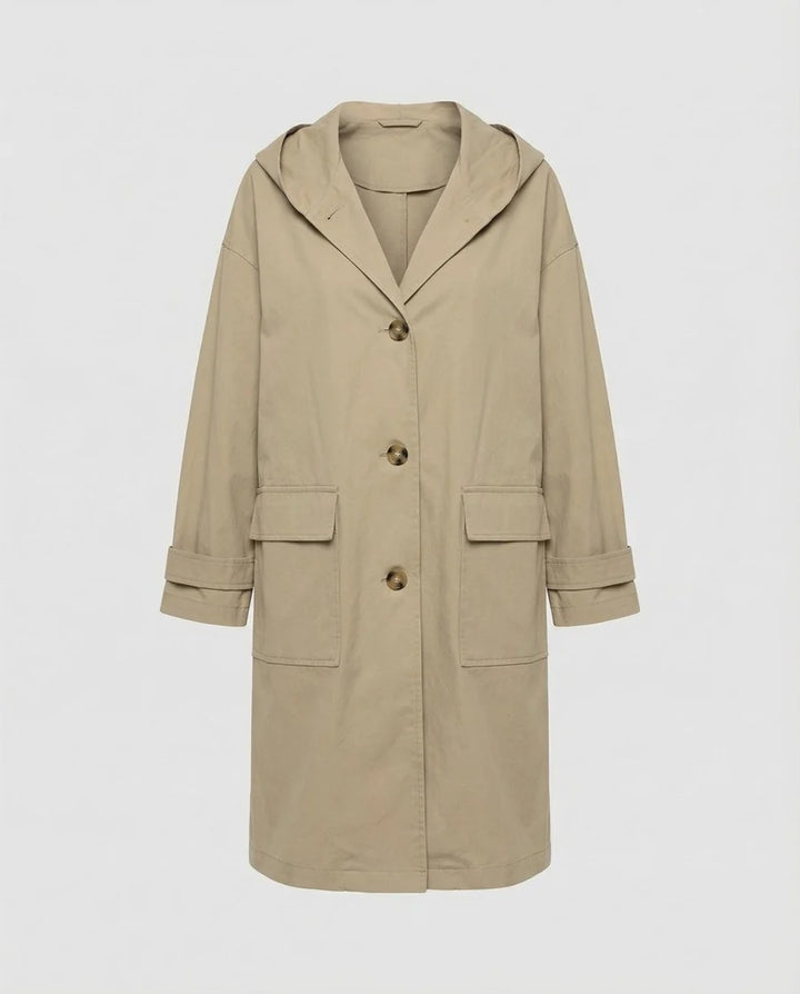 NÚRIA | GABARDINA IMPERMEABLE LARGA MUJER CON CAPUCHA