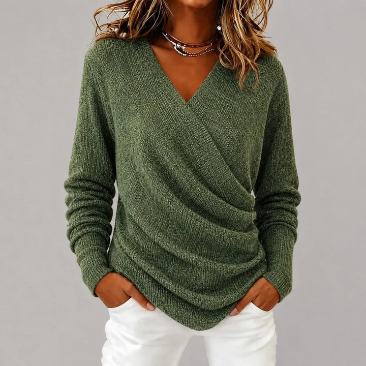 Jersey De Punto Con Cuello En V - Color Liso Casual Y Versátil