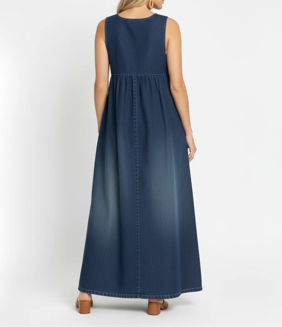 Iva - Vestido Maxi Vintage De Denim Para Mulher