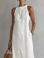 Jimena™ - Vestido Midi de Lino con Cuello Mao