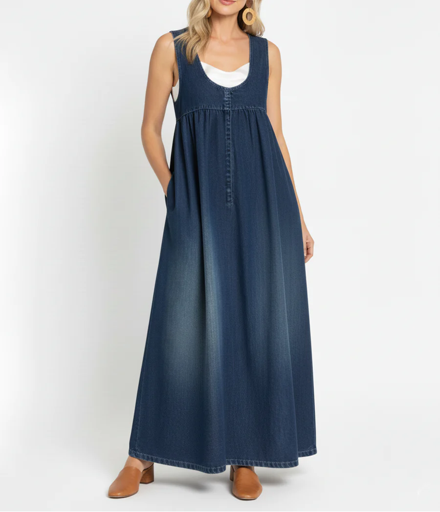 Iva - vestido maxi de denim vintage para mujer