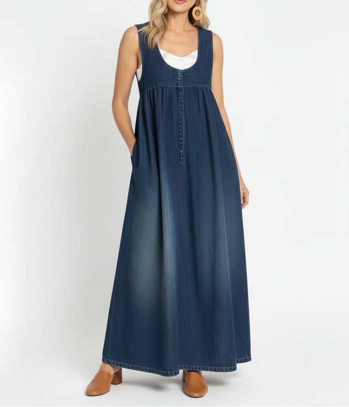 Iva - Vestido Maxi Vintage De Denim Para Mulher