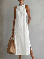 Jimena™ - Vestido Midi de Lino con Cuello Mao
