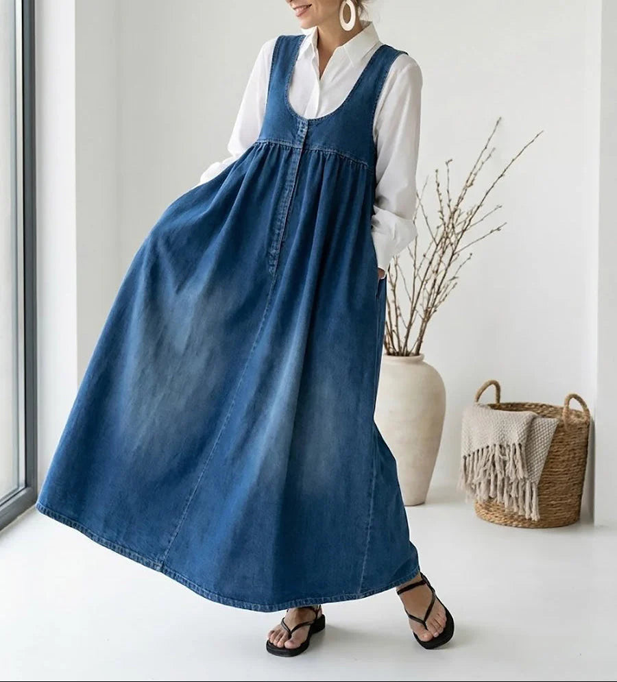 Iva - vestido maxi de denim vintage para mujer