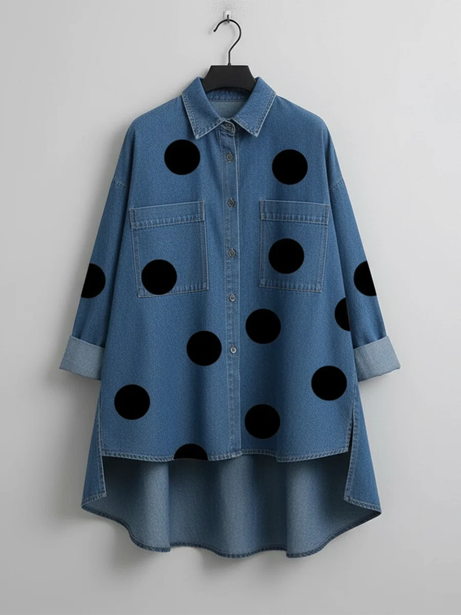 TOP DE LUNARES CON MANGAS LARGAS, BOLSILLOS Y BOTONES