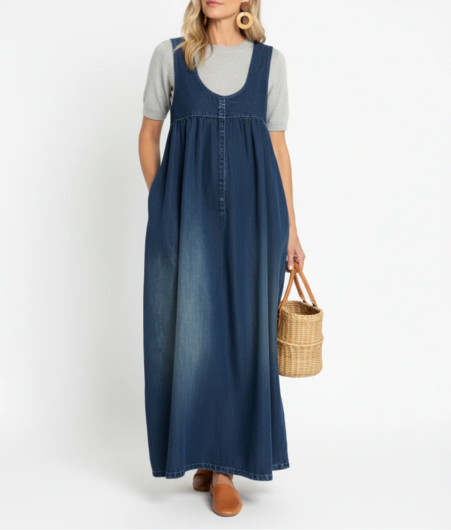 Iva - vestido maxi de denim vintage para mujer