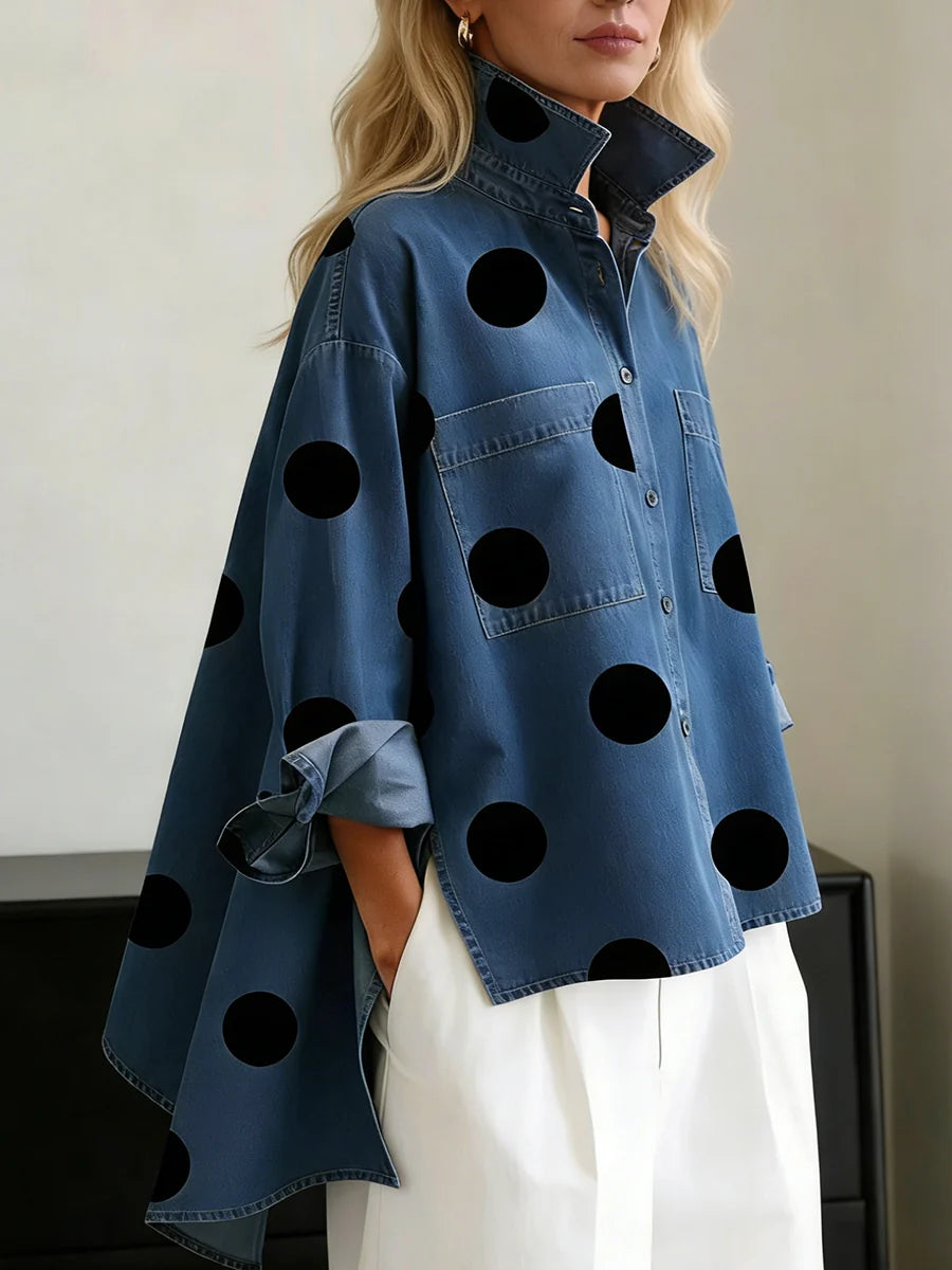 TOP DE LUNARES CON MANGAS LARGAS, BOLSILLOS Y BOTONES