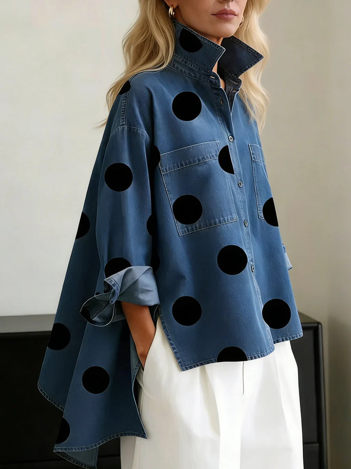 TOP DE LUNARES CON MANGAS LARGAS, BOLSILLOS Y BOTONES