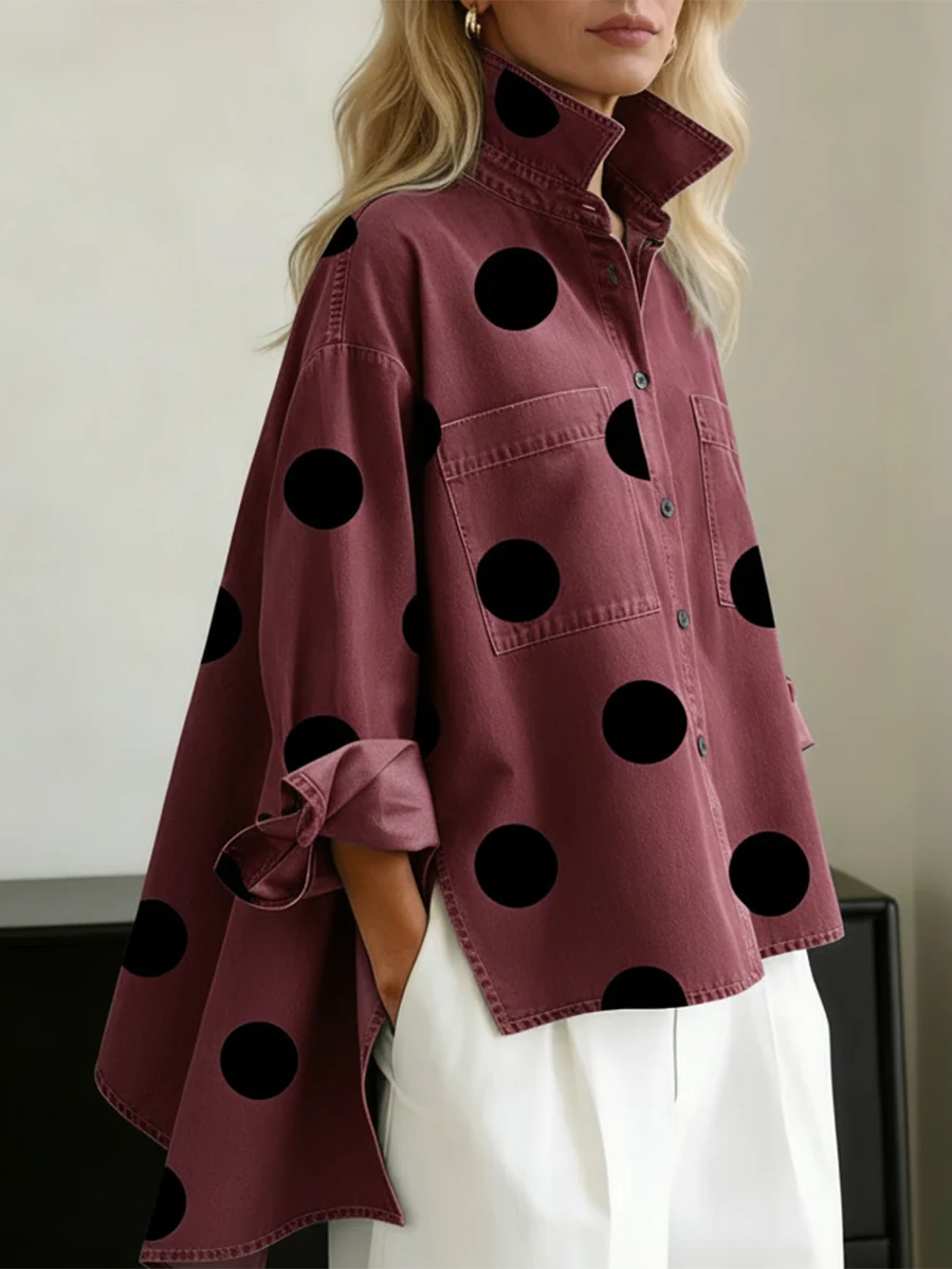 TOP DE LUNARES CON MANGAS LARGAS, BOLSILLOS Y BOTONES
