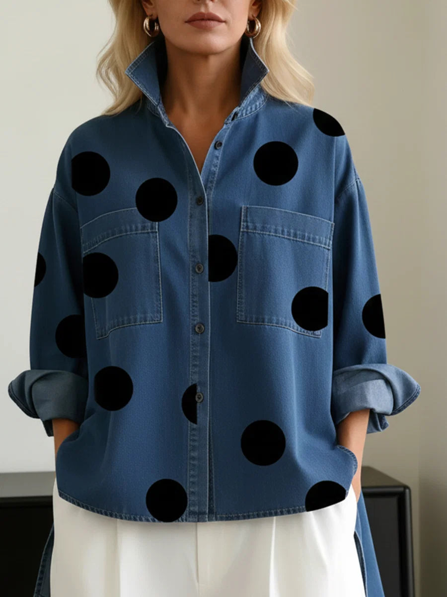 TOP DE LUNARES CON MANGAS LARGAS, BOLSILLOS Y BOTONES