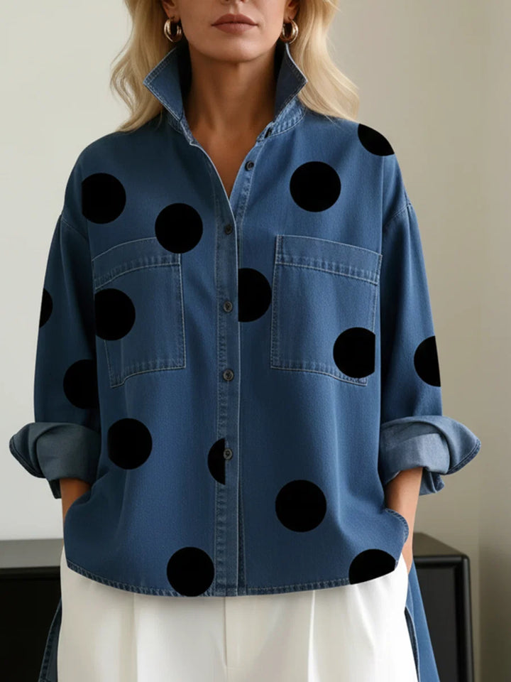 TOP DE LUNARES CON MANGAS LARGAS, BOLSILLOS Y BOTONES