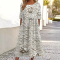 Vestido Maxi Elegante de Lino con Encaje Floral Bordado