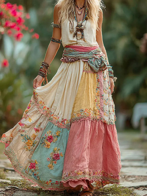- FALDA BORDADO FLORAL BOHO VINTAGE