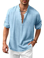 Camisa hippie casual de algodón y lino de manga larga