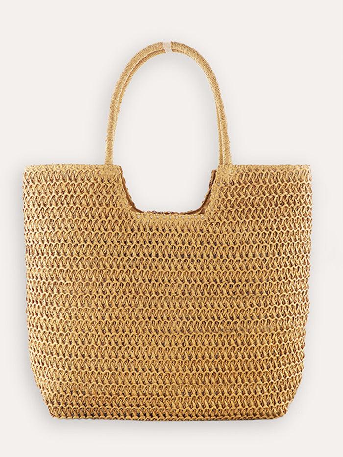 Bolso Tote Tejido De Lino Natural Fresco Con Forma Cónica
