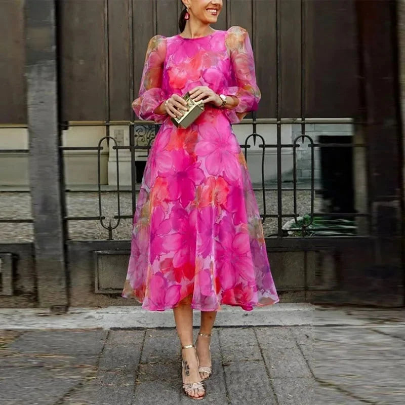 Rita | Vestido Para Boda Midi Floral Mujer Manga Larga