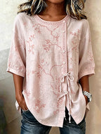 Top de manga 3/4 con estampado floral casual para mujer