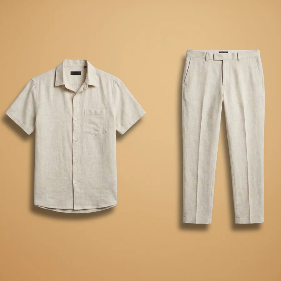 Salvador | Conjunto De Lino Hombre Camisa Manga Corta Y Pantalón