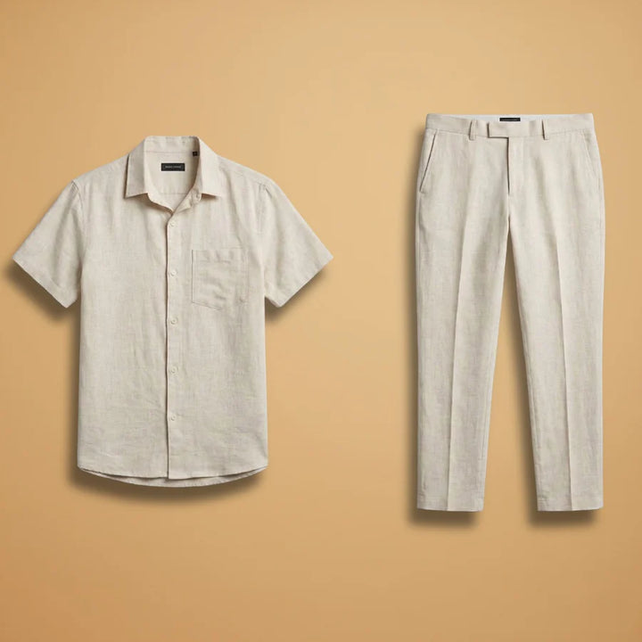 Salvador | Conjunto De Lino Hombre Camisa Manga Corta Y Pantalón