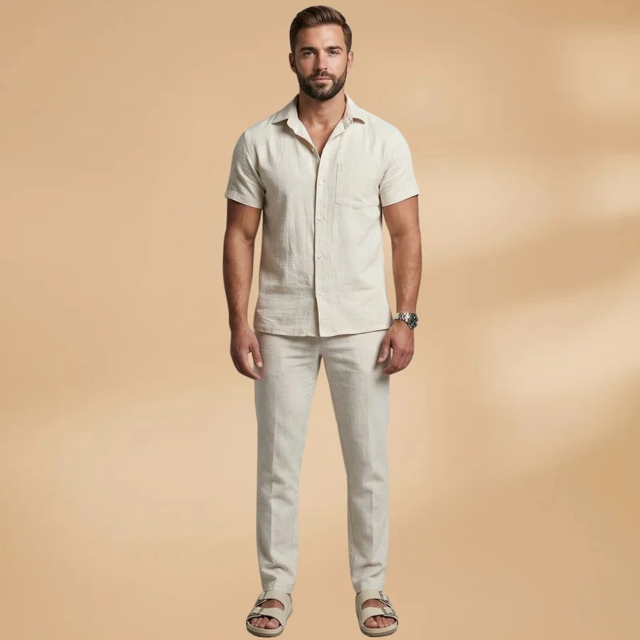 Salvador | Conjunto De Lino Hombre Camisa Manga Corta Y Pantalón
