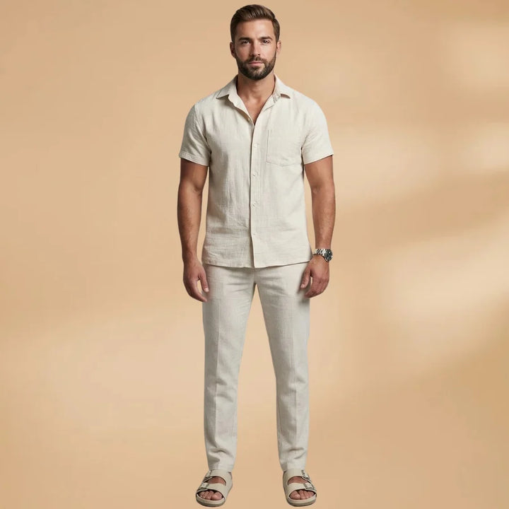 Salvador | Conjunto De Lino Hombre Camisa Manga Corta Y Pantalón