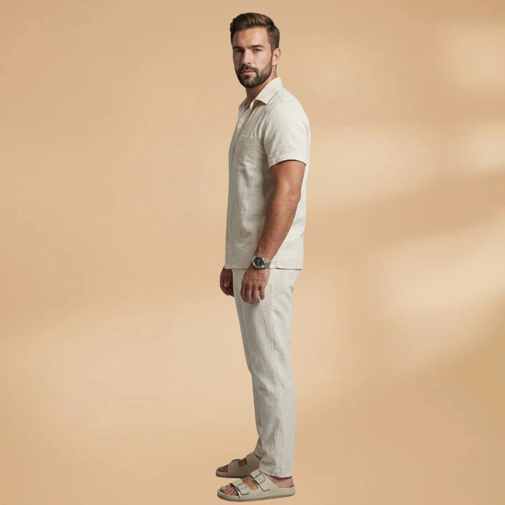 Salvador | Conjunto De Lino Hombre Camisa Manga Corta Y Pantalón