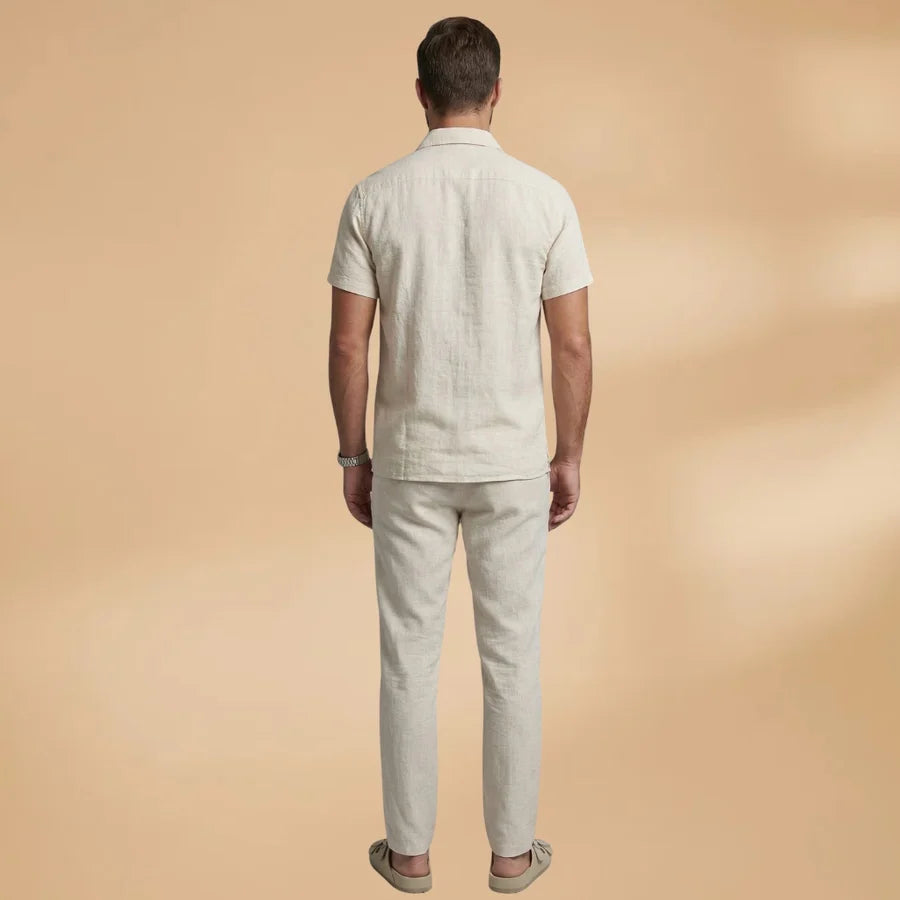 Salvador | Conjunto De Lino Hombre Camisa Manga Corta Y Pantalón