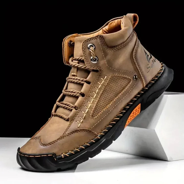 Dorian - Zapatos Botines Cortos De Cuero Con Costura Artesanal