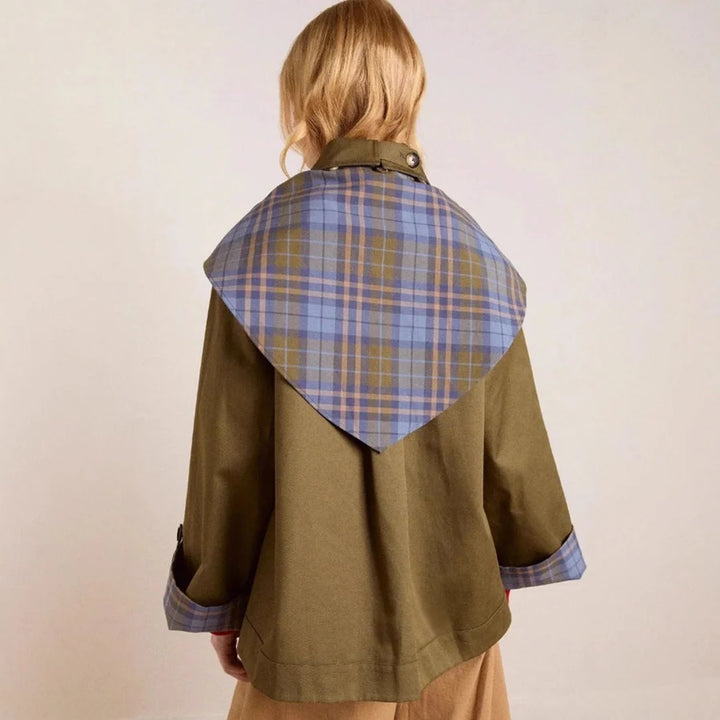 SÍLVIA | GABARDINA CORTA MUJER OVERSIZED CUELLO CUADROS