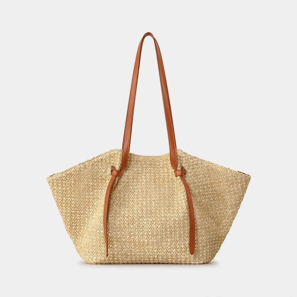 Bolso tote paja estilo resort francés con asas de cuero k26051901