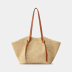 Bolso tote paja estilo resort francés con asas de cuero k26051901