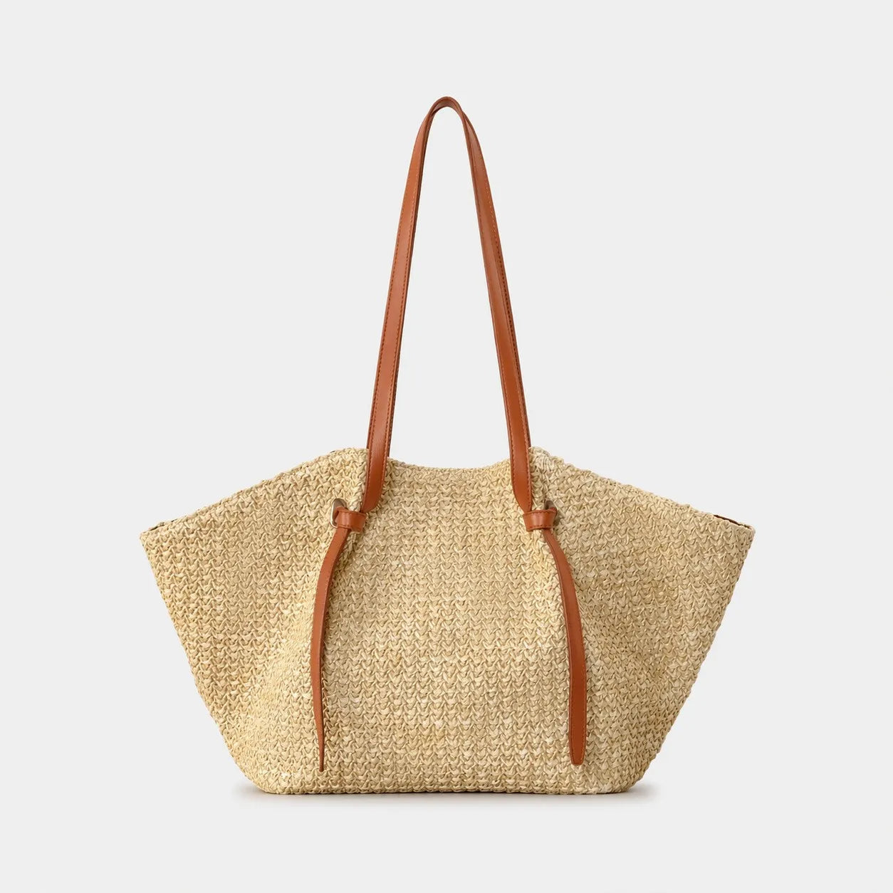 Bolso tote paja estilo resort francés con asas de cuero k26051901