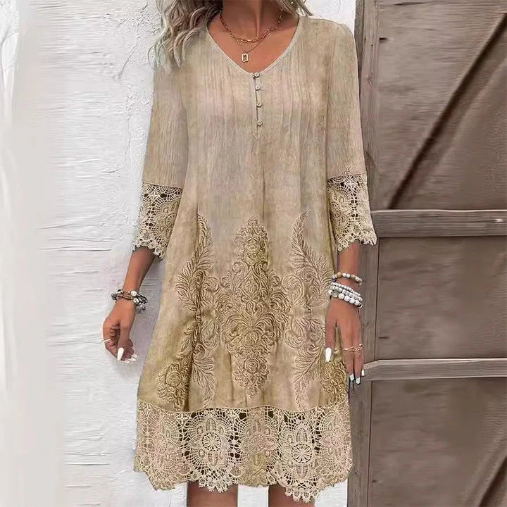 Vestido Recto De Mujer Con Acabado En Encaje – Vestido Midi Bordado Para Verano