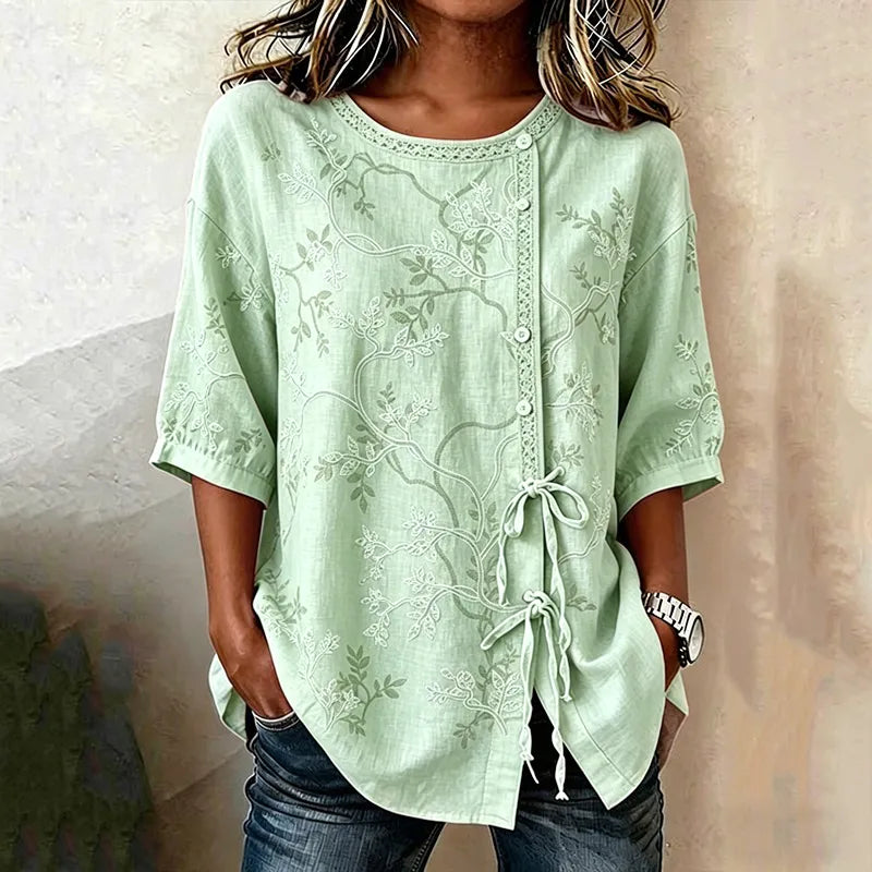 Top de manga 3/4 con estampado floral casual para mujer
