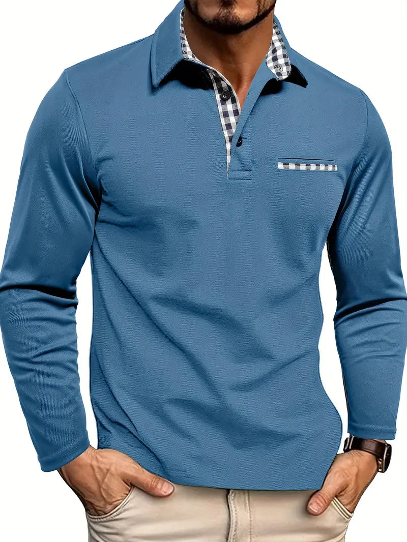 POLO DE MANGA COMPRIDA PARA HOMEM - MISTURA DE ALGODÃO CONFORTÁVEL E VERSÁTIL
