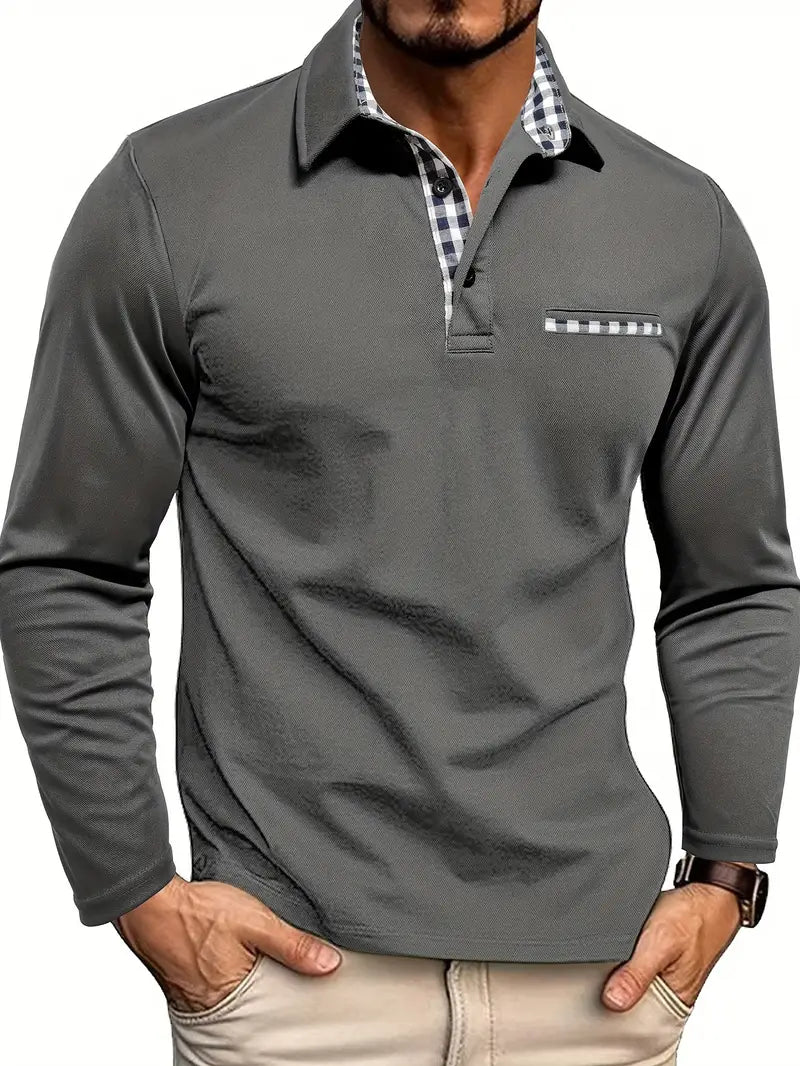 POLO DE MANGA COMPRIDA PARA HOMEM - MISTURA DE ALGODÃO CONFORTÁVEL E VERSÁTIL