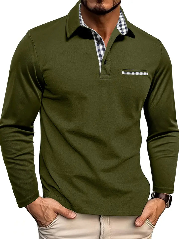 POLO DE MANGA COMPRIDA PARA HOMEM - MISTURA DE ALGODÃO CONFORTÁVEL E VERSÁTIL