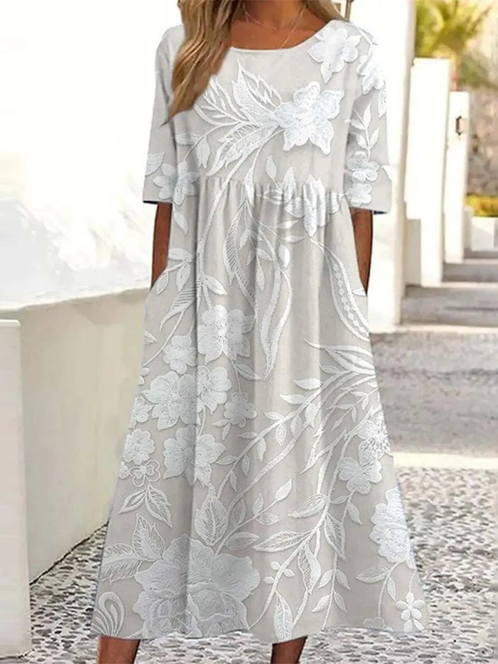 Vestido Retro com Estampado Floral de Manga Curta