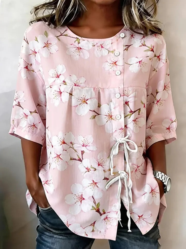 Top de manga corta con estampado de flor de cerezo
