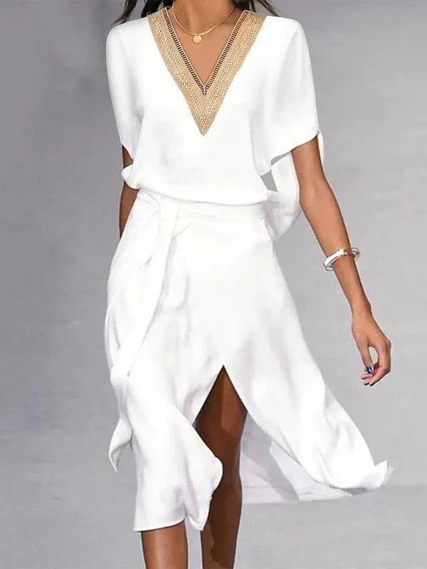 Isabella - Vestido Midi Elegante Con Escote En V Y Diseño Minimalista