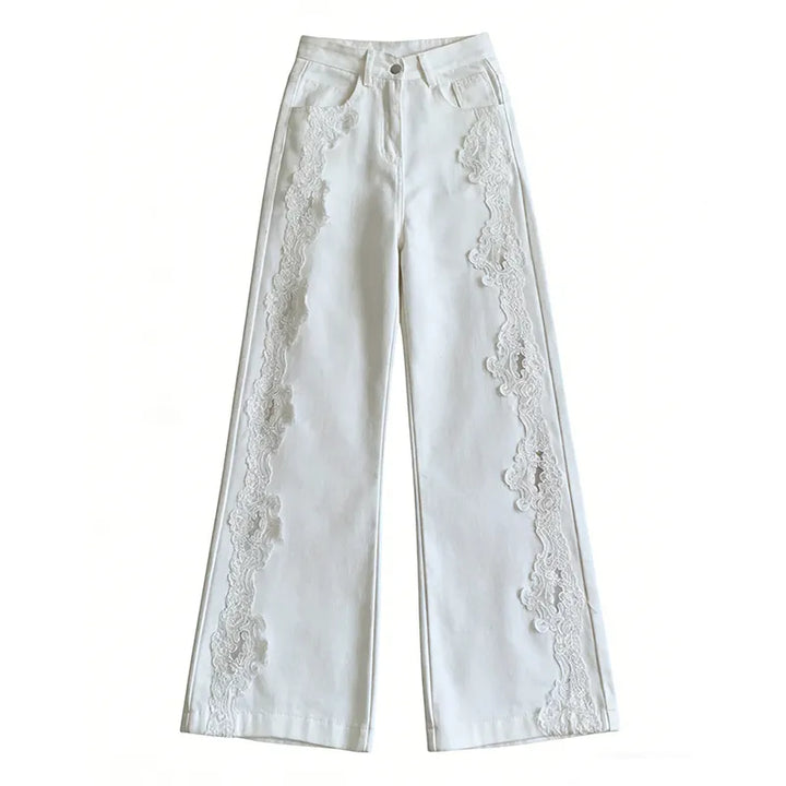 Vaqueros Vintage Bohemios De Mezclilla Lavada Con Paneles De Encaje Y Efecto Desgastado