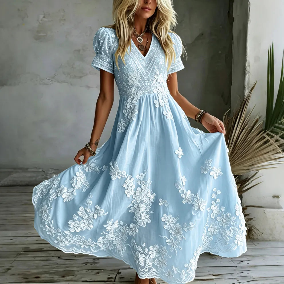 - VESTIDO MAXI BORDADO ROSA BLANCA