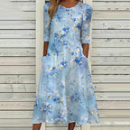 Vestido casual retro con estampado floral artístico