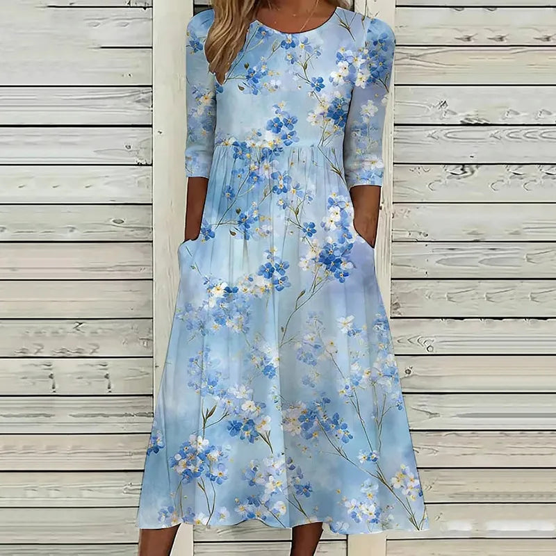 Vestido casual retro con estampado floral artístico