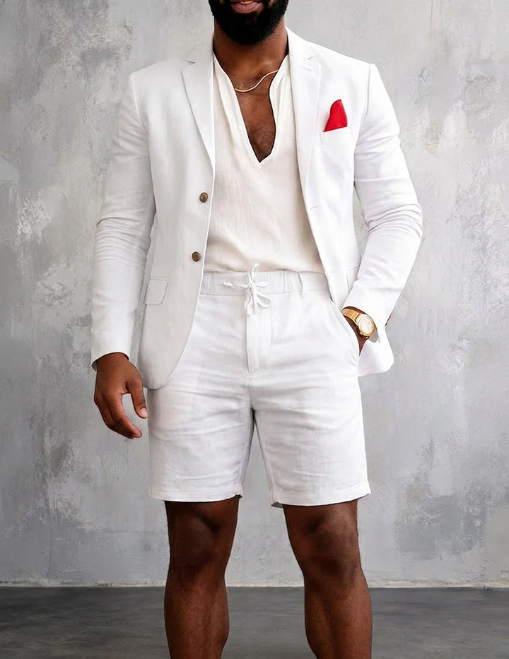 Conjunto De Blazer Masculino Ajustado Y Shorts Con Cordón