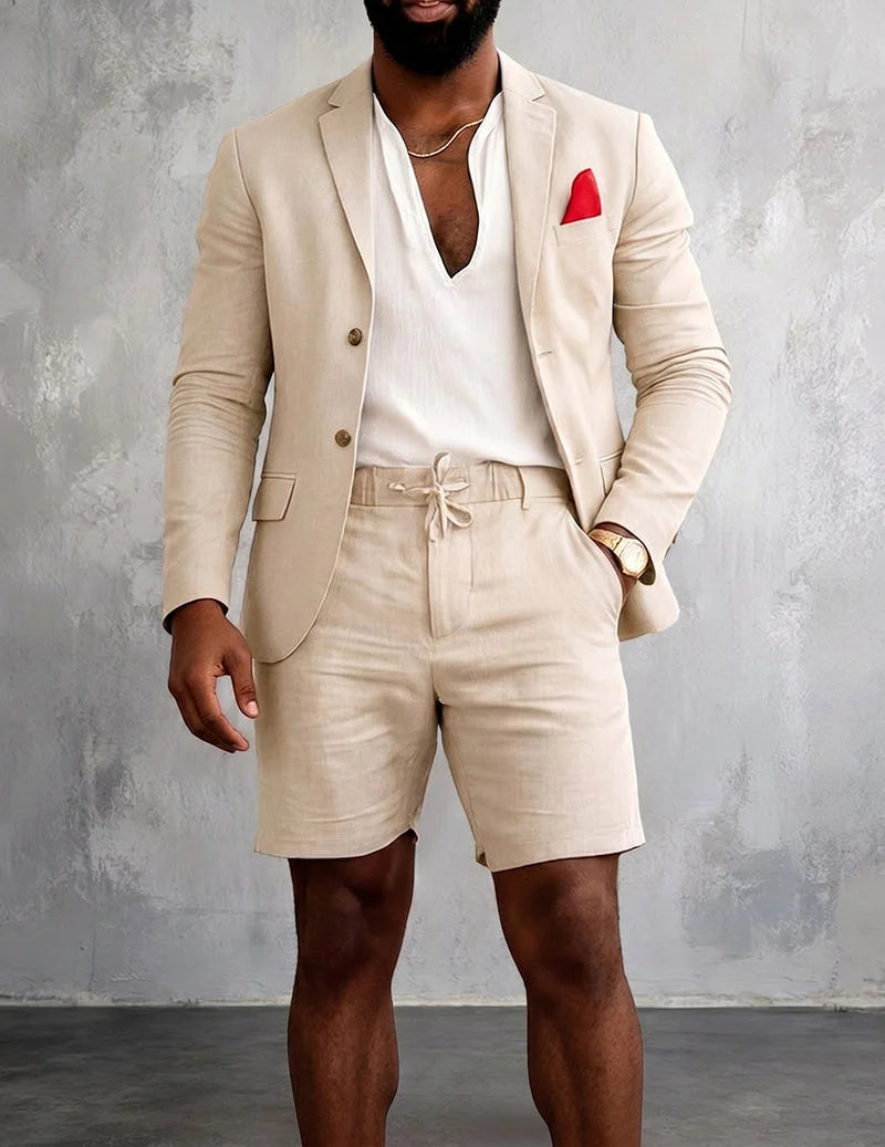 Conjunto De Blazer Masculino Ajustado Y Shorts Con Cordón