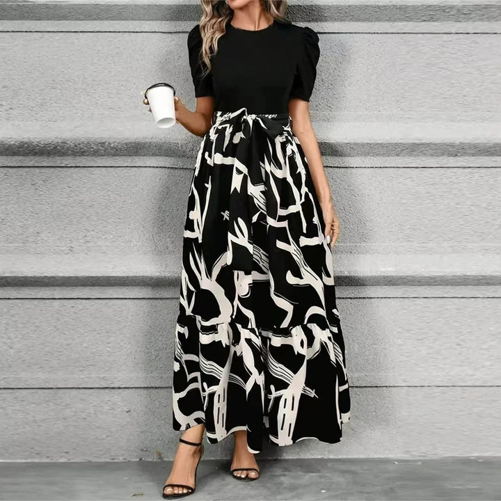 VESTIDO LARGO FLORAL FEMENINO CON CINTURA ANUDADA PARA CEREMONIA